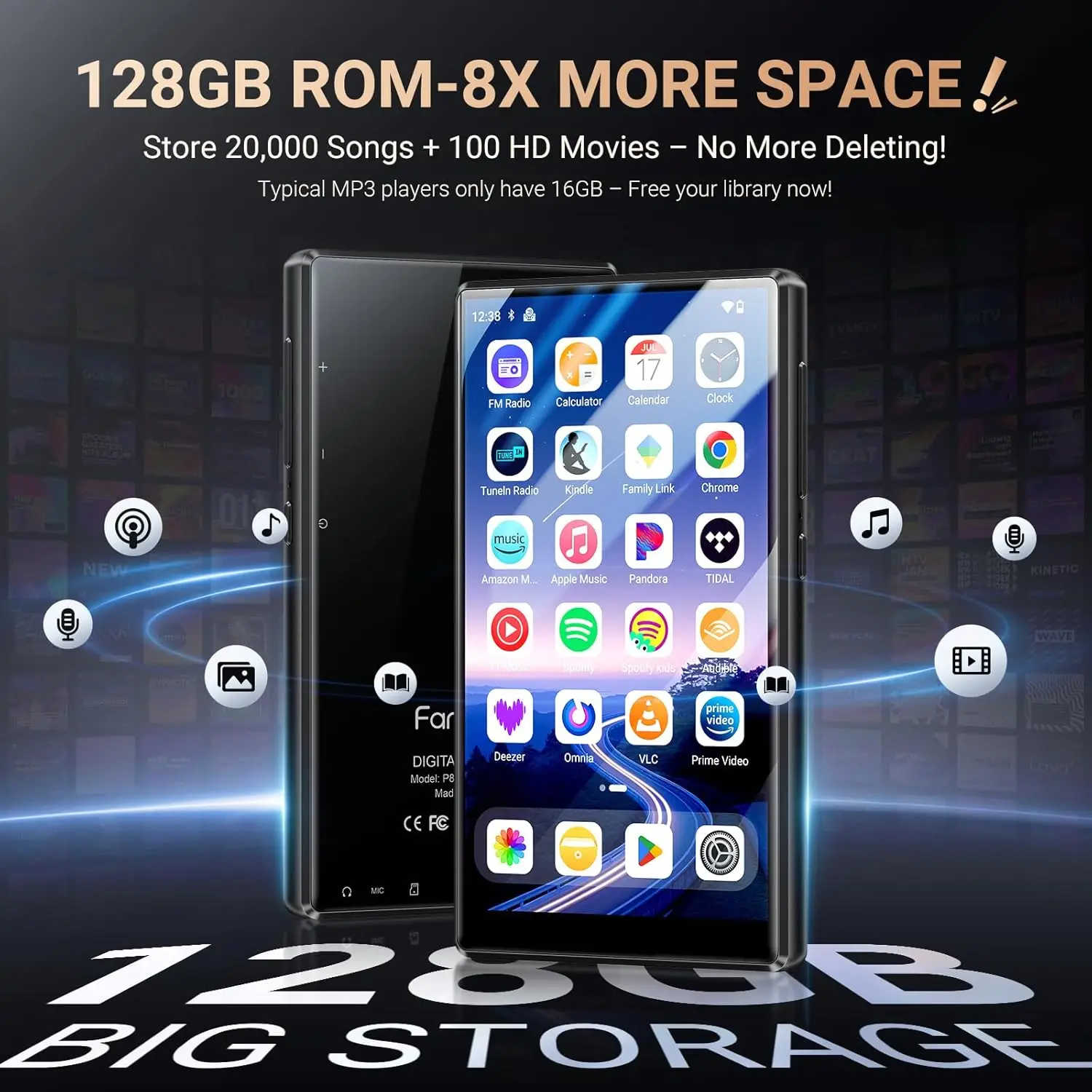 Android 13 MP3 Player with Bluetooth WiFi 5 Inch Touchscreen