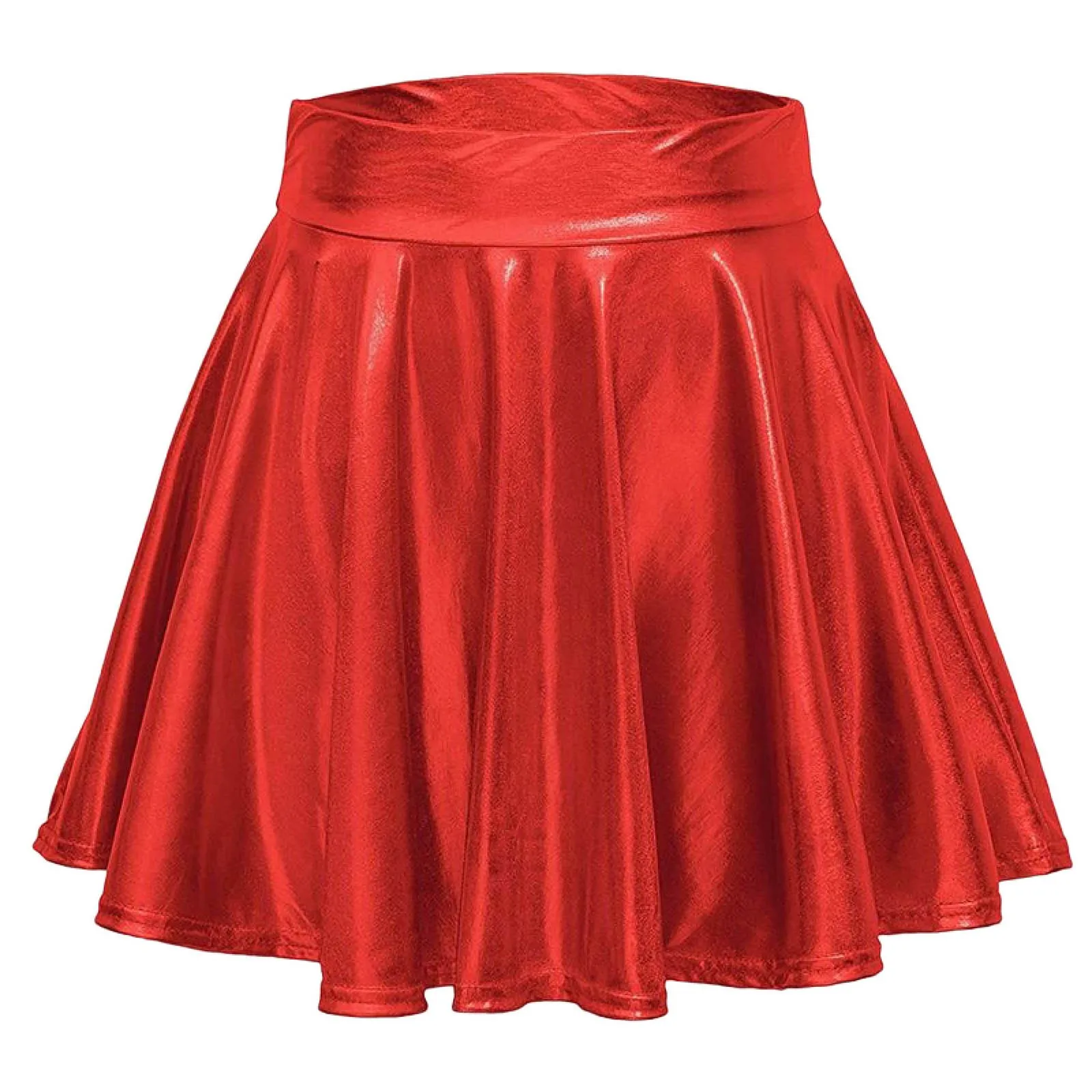 

Women's Metallic Skater Skirt Sparkly Shiny Flared Pleated A Line Mini Skort High Waist Pencil Skirt