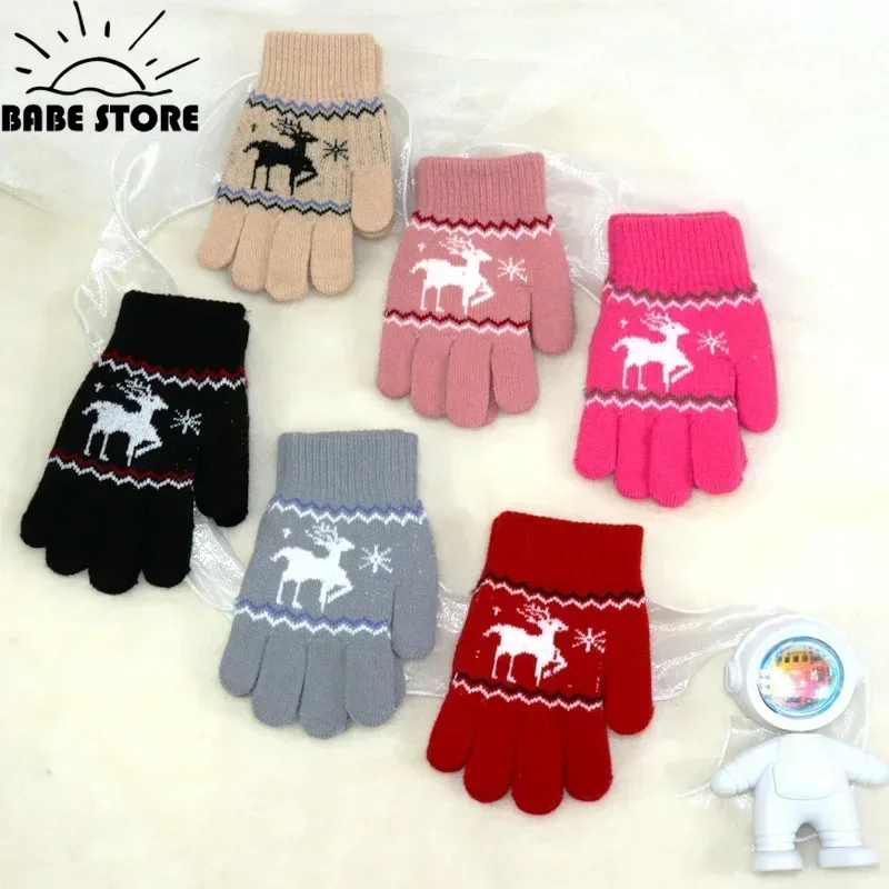 New Child Kids Baby Girls Boys Winter Knitted Gloves Xmas Cartoon Warm Mittens Toddlers Outdoor Cartoon Cute Gloves5-12 Years
