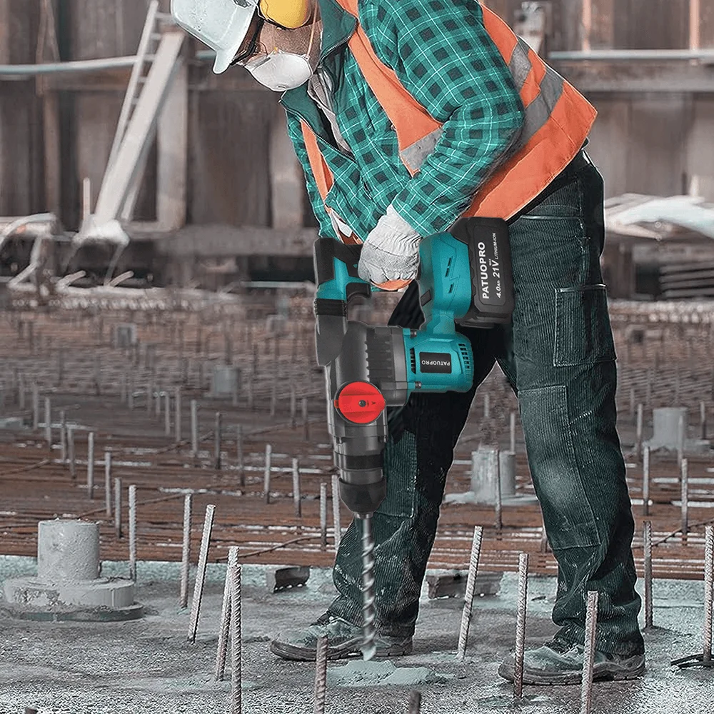 PATUOPRO 2-Mode Brushless Electric Impact Hammer Drill 26mm Cordless Rotary Hammer Handheld Power Tools For Makita 18V Battery 6