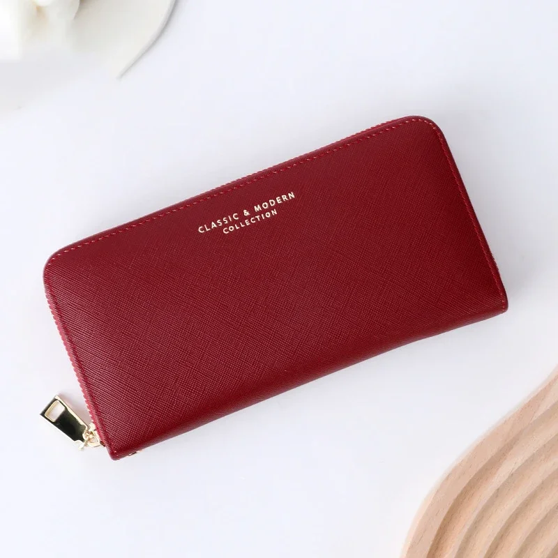 

Женский однотонный кошелек 2023, модная женская длинная сумка на молнии с узором в виде креста, простые кошельки из искусственной кожи, держатель для карт