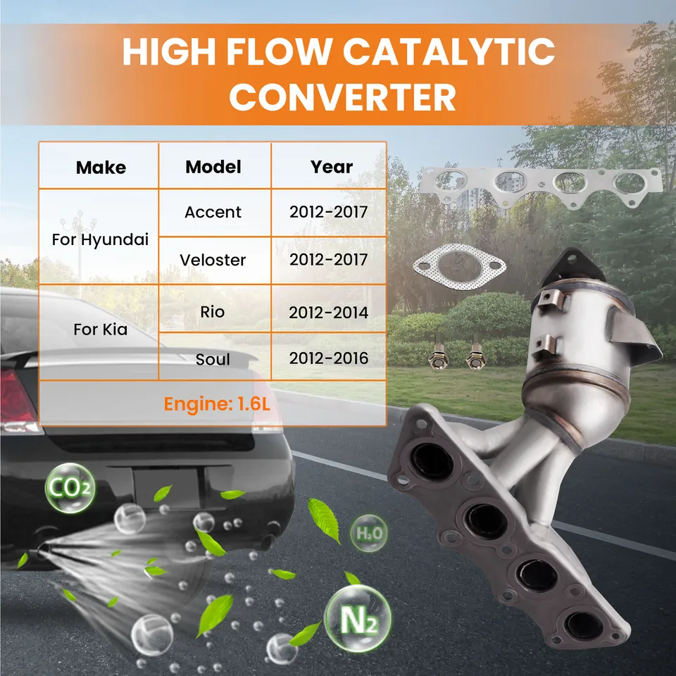 Convertidor Catalítico Delantero Para Hyundai Veloster 2012-2017 1.6L - Cerámico, Acero Inoxidable, Con Garantía De 5 Años Y EPA.