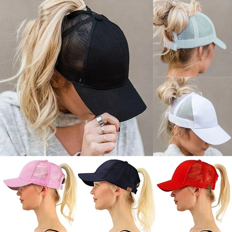 

2023 New Ponytail Baseball Cap Summer women's Adjustable Black Hat Messy Cap Casual Cotton Girl Snapback Mesh Cap