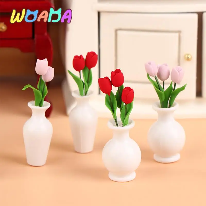 

1:12 Dollhouse Miniature Bouquet Potted Plant Rose Flower Pot Bonsai Home Garden Model Decor Toy Doll House Accessories