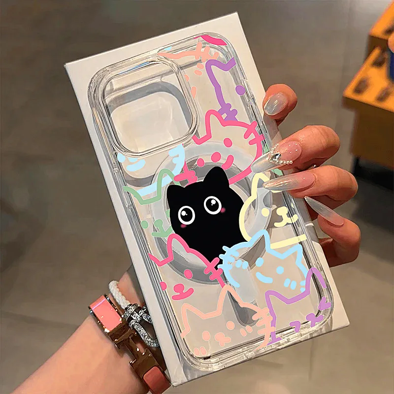 Cute Colorful Cats MagSafe-Compatible Phone Case with Wireless Charging Capability