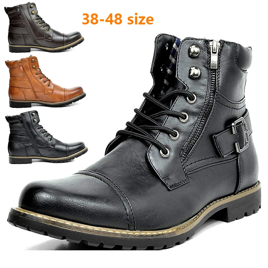 

2022 Fashion Men's Motorcycle Boots Shoes Boots Vintage Ankle Boots Male Retro Casual Shoes Plus Size 38-48 Boots For Men