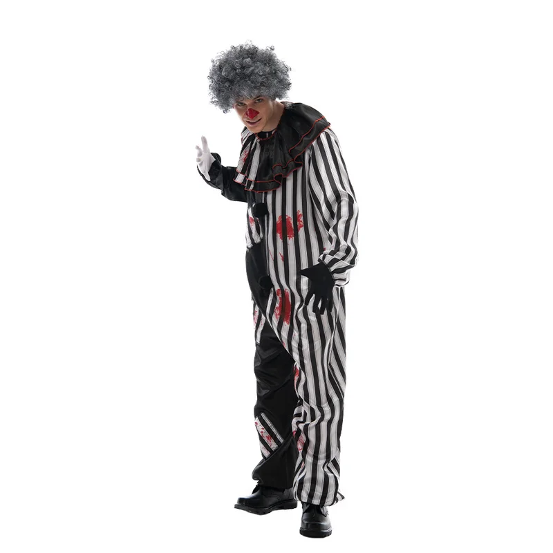 Adult Evil Clown circus Cosplay Halloween Costume Vintage Men's Bloody Killer Clown Carnival Easter Purim Fancy Dress cosplay costume