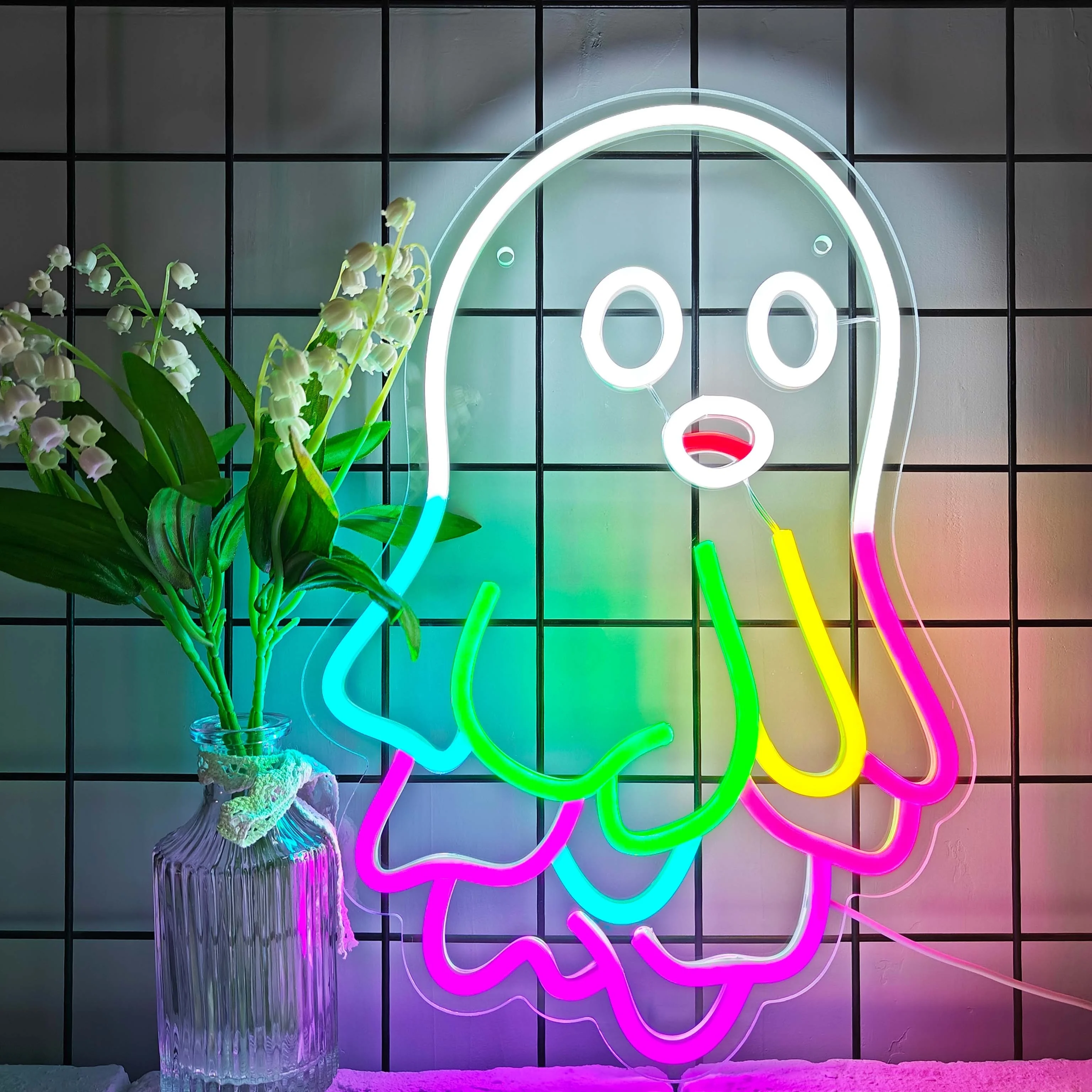 Ghost Jellyfish LED Neon Sign Halloween Neon Light For Wall Decoration Anime Neon Lamp USB-Powered Park Game Room Man Cave Decor