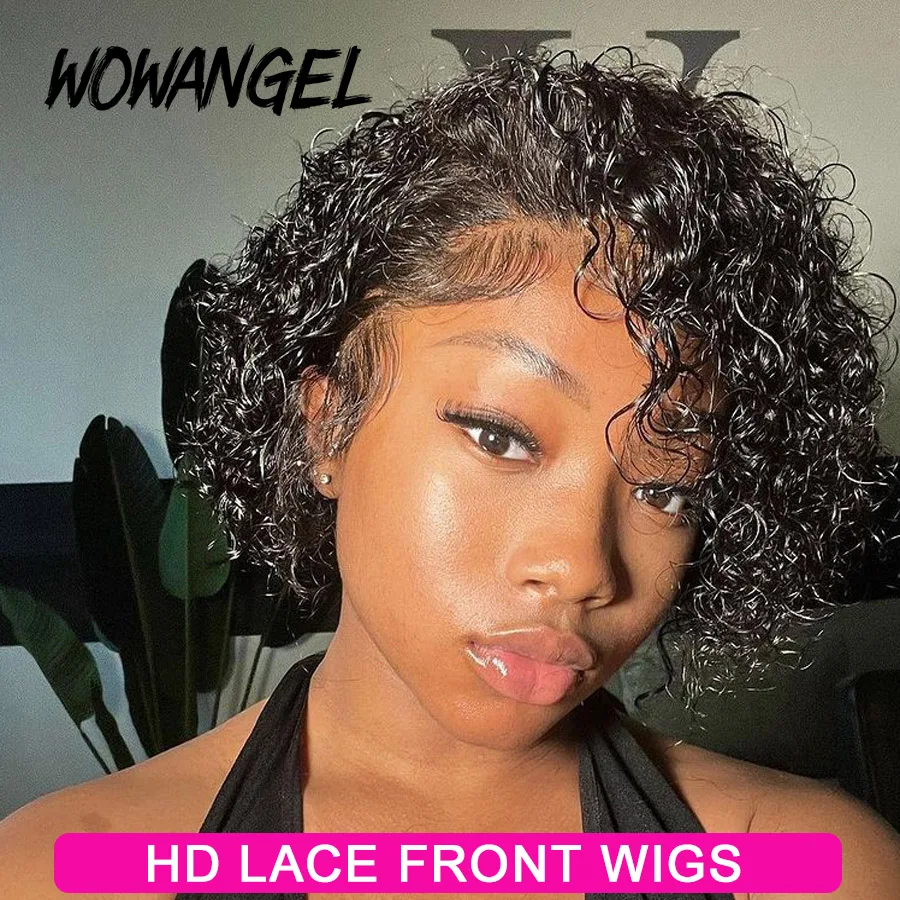 

Wow Angel Short Curly Pixie Cut Wigs 13x4 HD Lace Front Wigs 250% Jerry Curly Human Hair Wigs Melt Skins HD Transparent Lace Wig