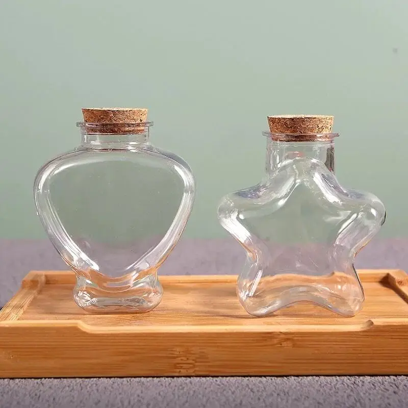 2X Iron Tower/Heart/Bear/Gourd/Cat Wishing Bottle With Cork Plastic Bottle Candy Box Transparent Empty Message Lucky Star Bottle 3