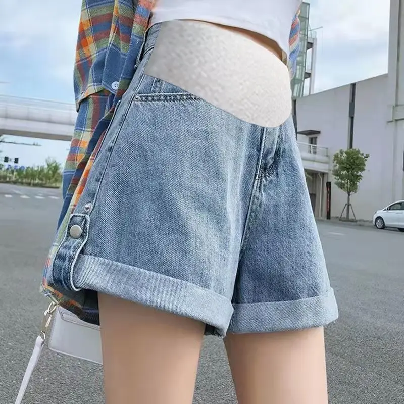 Maternity Summer Shorts Women's Denim Clothing Japanese and Korean Pregnant Women Wide Leg Shorts Jeans Loose Denim