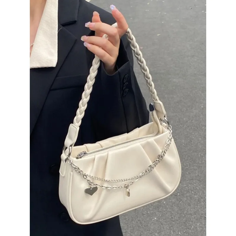 Fashion Minimalist Women's Shoulder Bag with Wave Texture and Unique Zipper Closure for Daily Use