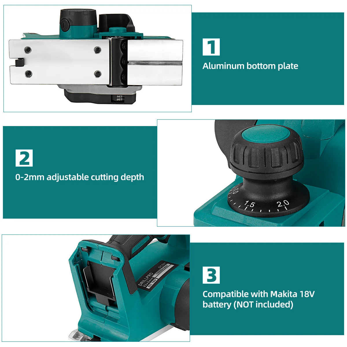 Drillpro 15000RPM Cordless Electric Hand Planer Home DIY Cutting Tool  Planer Stand Woodworking Power Tool for Makita Battery 3