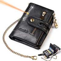 Name Engraving Men Wallets Double Zipper Coin Pocket Men Purse With Chain High Quality Card Holder Wallet For Man 1