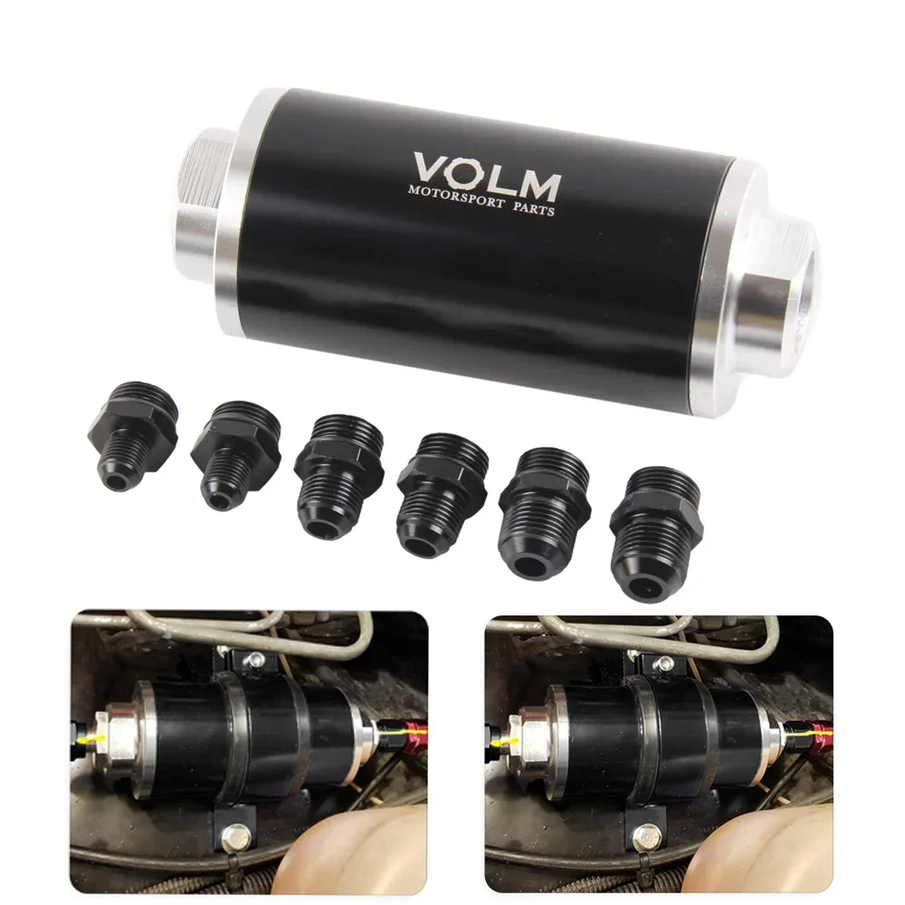 

Universal 58MM fuel filter AN6 8 10 fitting adapter 100 micron stainless steel filter element FF01