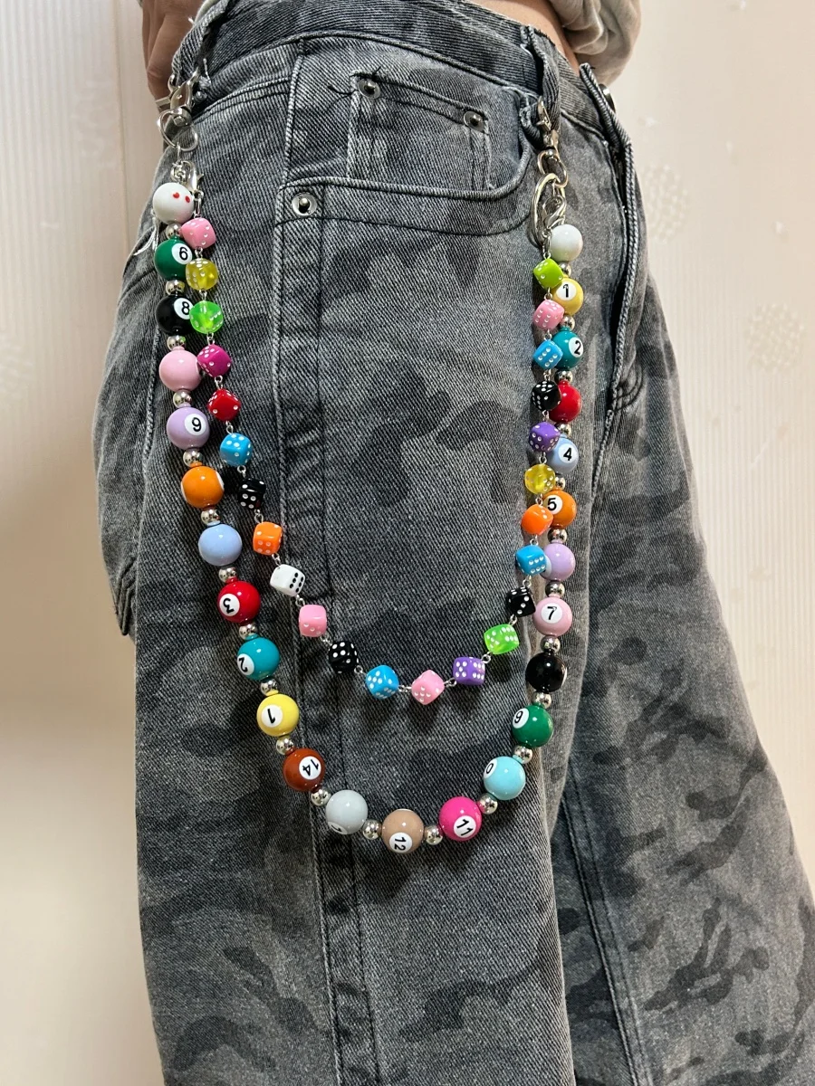 Original DIY Colorful Dice Billiards Chain For Pants Fashionable Men And Women Accessories Y2K Style Multi-Functional Keychain