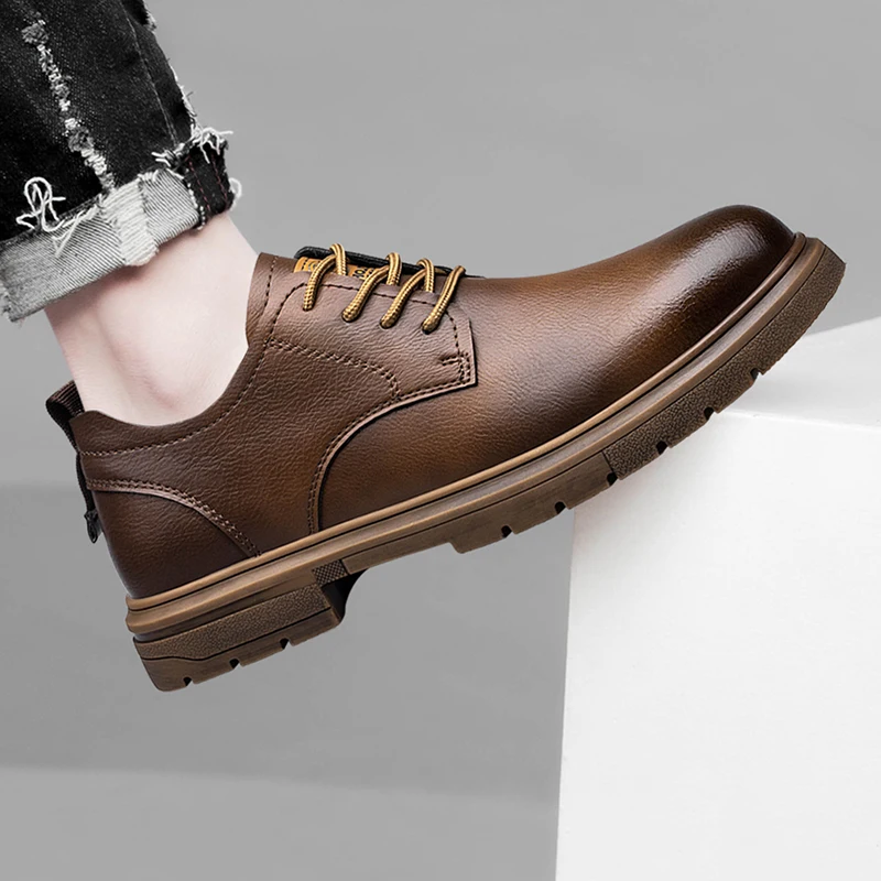 CLOHOC two layer cowhide business casual shoes breathable soft sole comfortable classic lace-up men's shoes