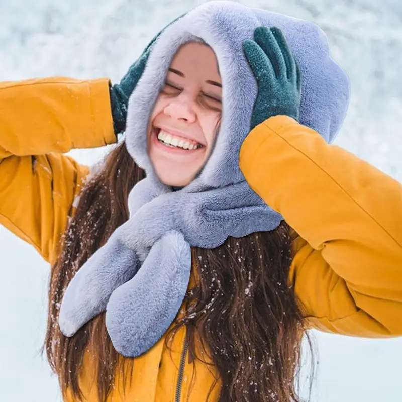 Windproof Hooded Scarf Warm Hat 2 In 1 Windproof Hooded Scarf Sherpa Hood Soft Plush Winter For Women Cold Weather