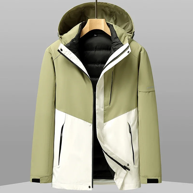 thumbnail image 1 of Chaqueta de plumón corta de lujo para mujer, de invierno, acolchada, con relleno de plumón de pato, forro extraíble, chaquetas para hombre, abrigo impermeable para parejas, 1 of 5