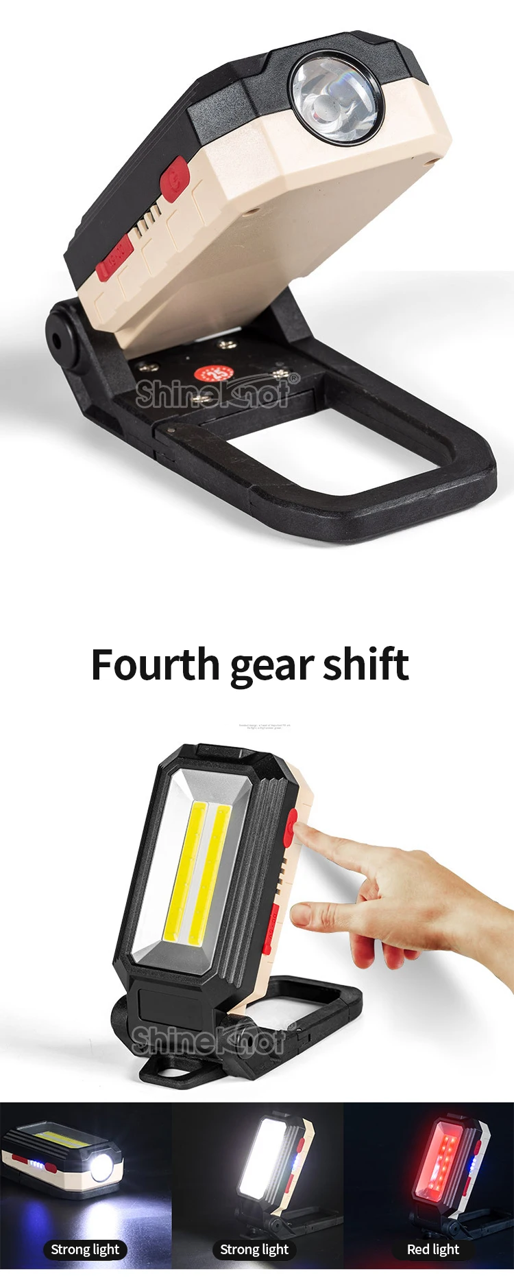 Description Picture 4 of itemPortable LED Work Light Rechargeable Red Flashing Emergency Lamp with Dual Bulb and Hook