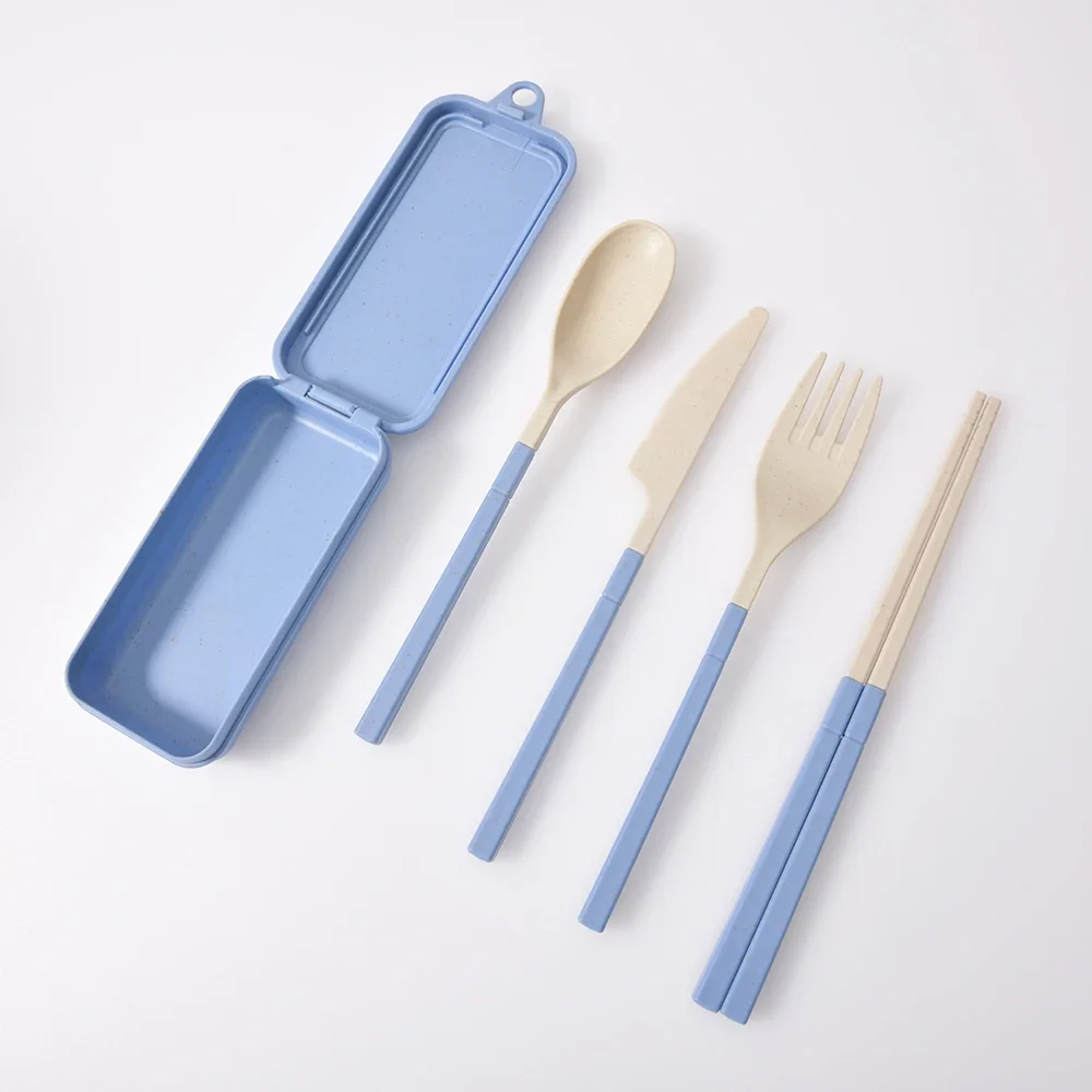 Cutlery Set Western Style Cutlery Set Picnic Cutlery Set Picnic Tableware Camping Cutlery Set Wooden Cutlery Set 4Pcs Portable Tableware Set Wheat Straw Dinnerware Detachable Cutlery Travel Tableware Picnic Cutlery Set