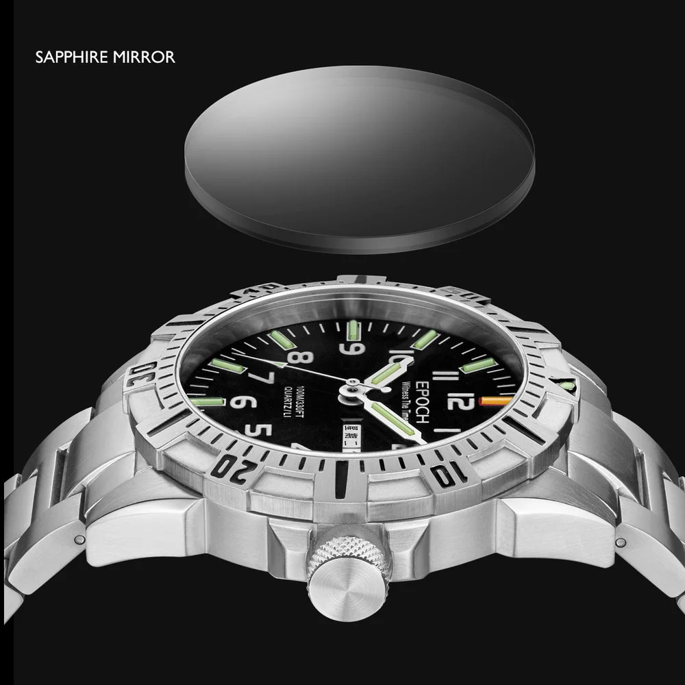 epoch men quartz watch 43mm military wristwatch luminous tubes 10atm waterproof sapphire dual calendar week date EPOCH Men Quartz Watch 43mm Military Wristwatch Luminous Tubes 10ATM Waterproof Sapphire Dual Calendar Week Date 5