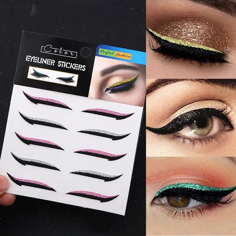 Wieder verwendbarer Eyeliner Aufkleber Katzenauge Augenlid Linie Stick doppeltes Augenlid selbst klebender Glitzer Eyeliner Aufkleber faule Augen Make-up Werkzeuge