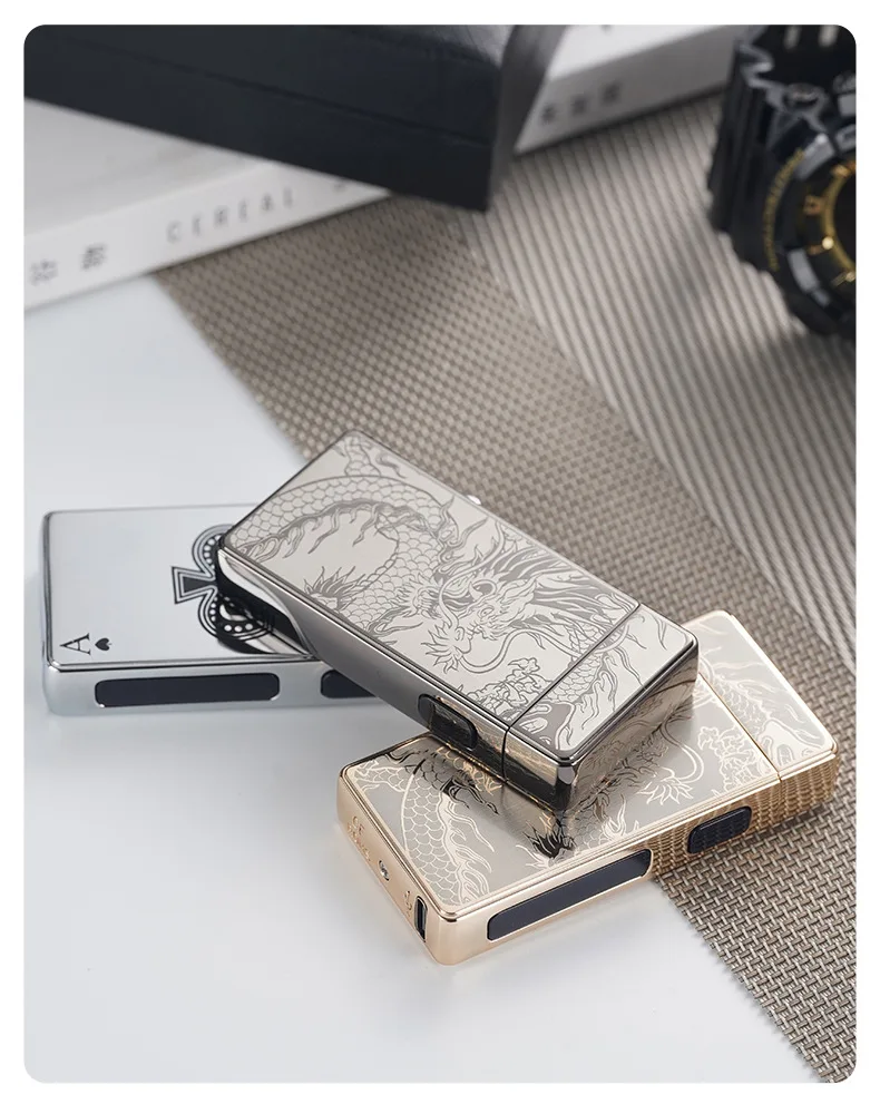 2025 Metal Type-c Charging Double Fire Arc Pulse Electronic Lighter Power Display High Value Gift Cigarette Accessories
