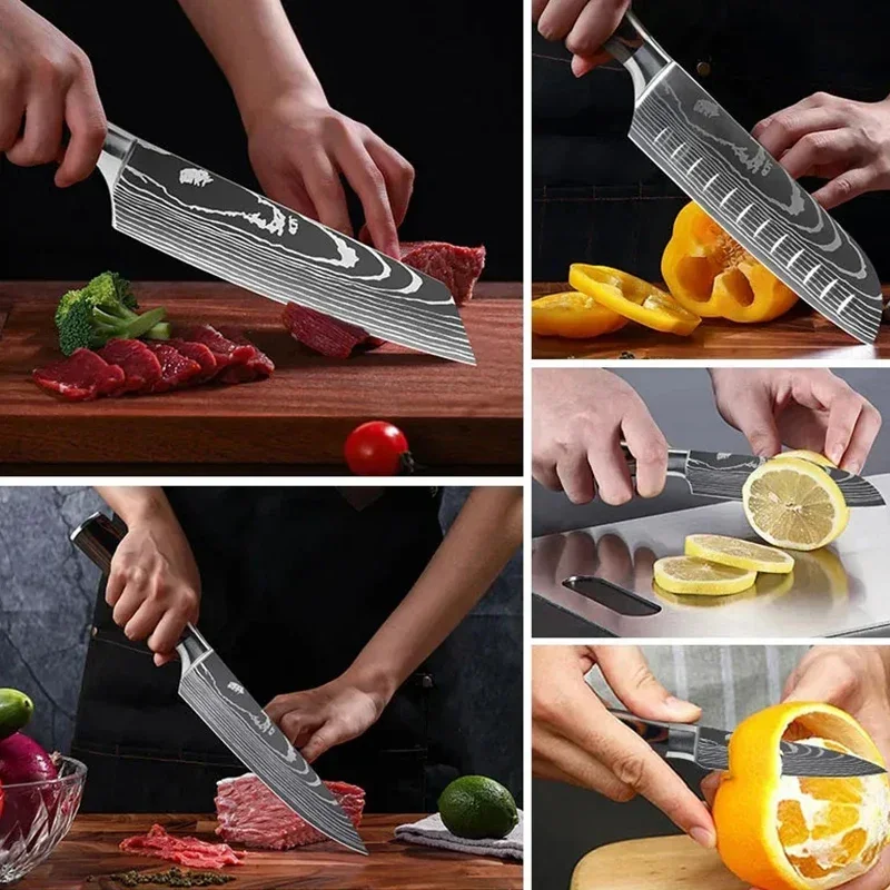Kitchen Knife Japanese Santoku Slicing Utility Bread Knife Stainless Steel Meat Cleaver Butcher Slaughtering Chef Knife BBQ