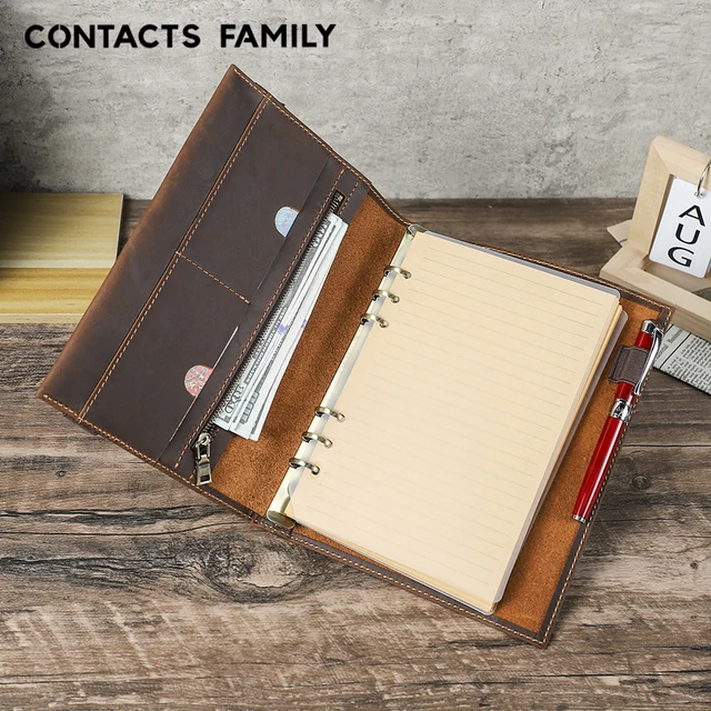 A5 Retro Notebook Soft Leather Padfolio Ring Binder Loose-Leaf Paper for Students Business Office School Stationery Supplies 1