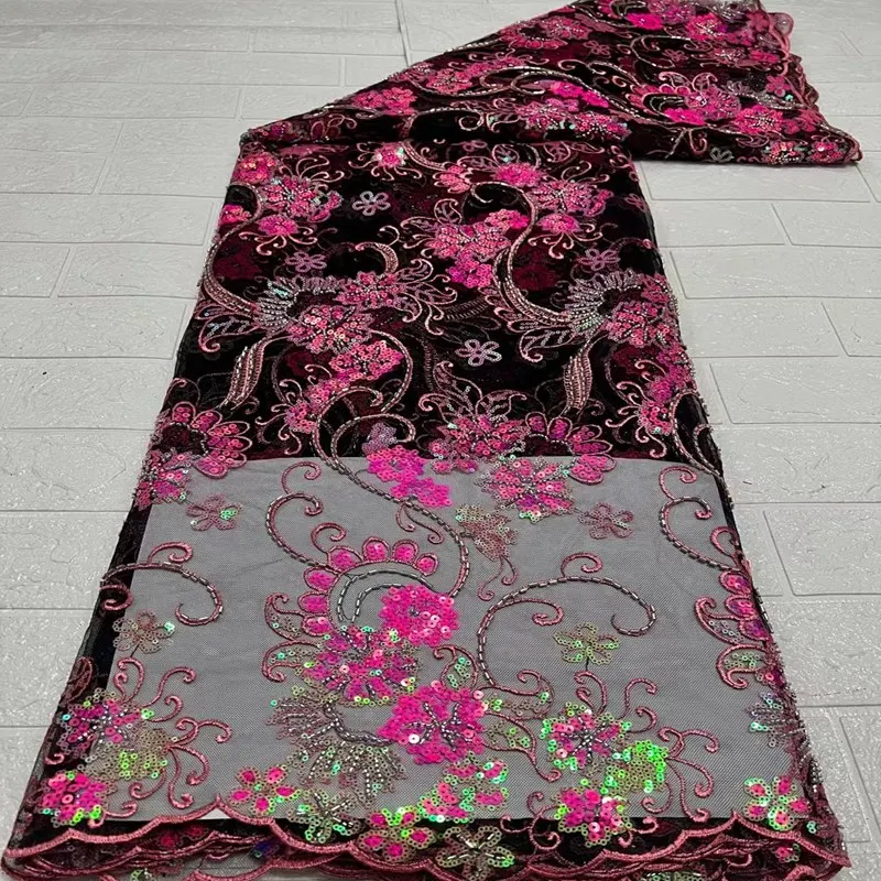 

Classic Shiny Latest Beaded Lace 2022 High Quality African French Sequins Lace Fabric Materials TS1441