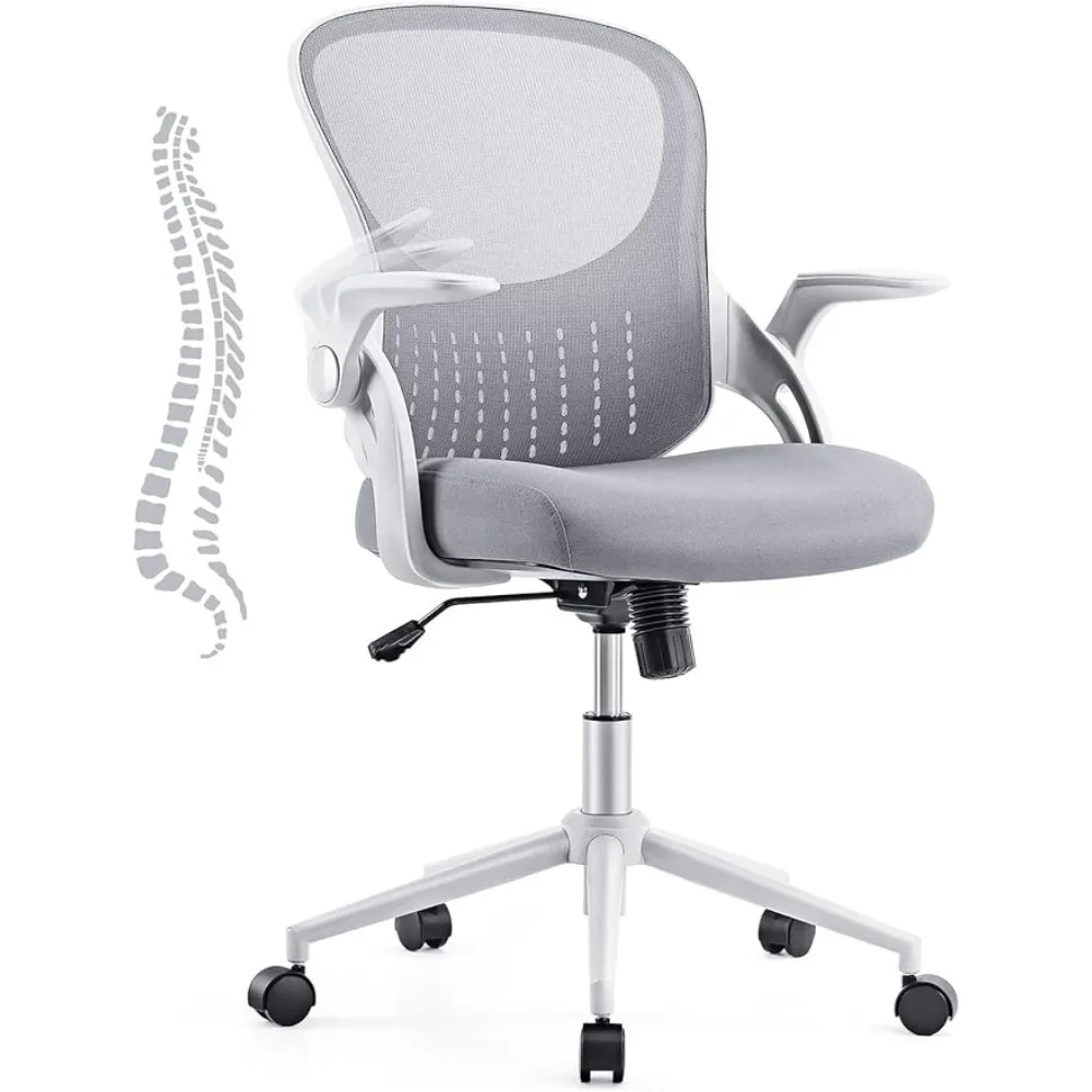 office chair mesh rolling work swivel task with wheels comfortable lumbar support comfy arms for home black desk chairs Home Office Chair Ergonomic Desk Chairs Mesh Computer with Lumbar Support Armrest Rolling Swivel Adjustable Grey