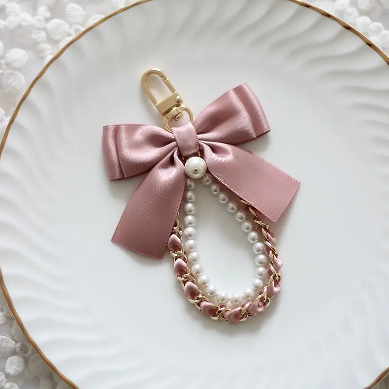 New Handmade Cute Fantasy Girl Pink Mobile Phone Pendant Bow Hand Carrying Pearl Chain Car Key Ring Bag Charms Bag Pendant