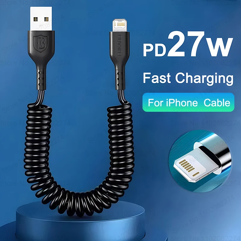 PD 27W szybka ładowarka samochodowa USB C kabel do iPhone 15 14 13 12 11 Pro Max Plus XR XS resor akcesoria do teleskopowego kabla ładującego