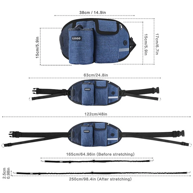 Pet Dog Training Waist Bag Dogs Treat Bag Hands-free Sports Multifunction Outdoor Walk Dog Leash Reflective Waterproof Nylon 5