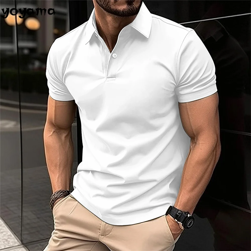 Best-Selling Men's Short-Sleeved Polo Shirt Lapel Button Solid Color Men's T-shirt Summer Casual Comfortable Golf Men's Clothing 5