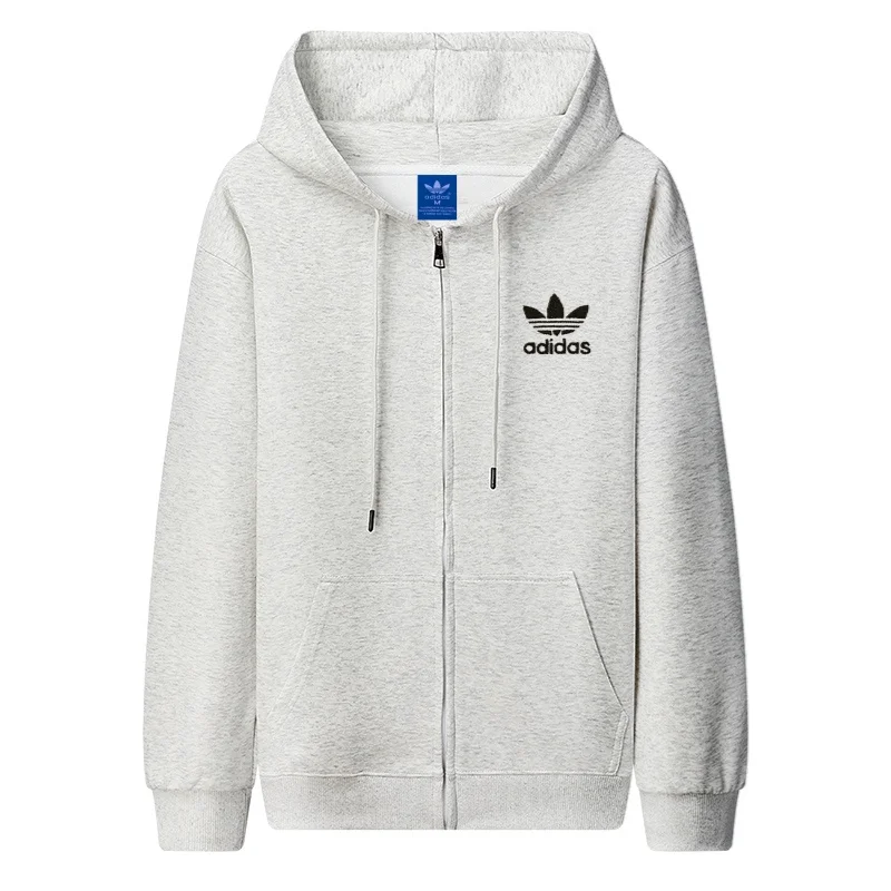 Adidas Hoodies Men and Women Oversize Comfortable Zipper Regular Style Hooded Cardigan Sweatshirts Black/Beige/Grey
