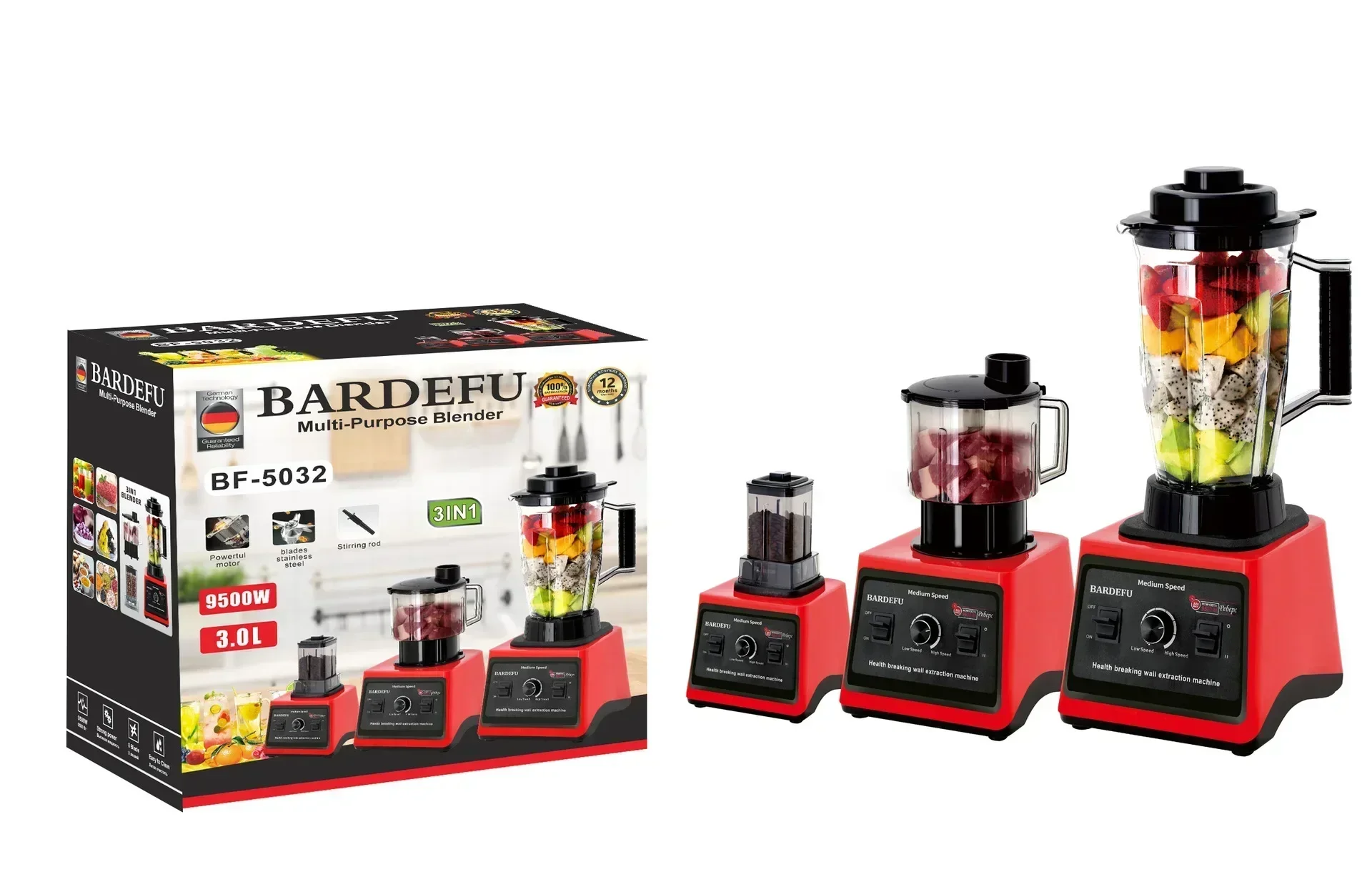 Commercial Blender 3L 3in1 Multifunctional Juicer Smoothie Maker Ice Crusher Meat Grinder Food Processor 4