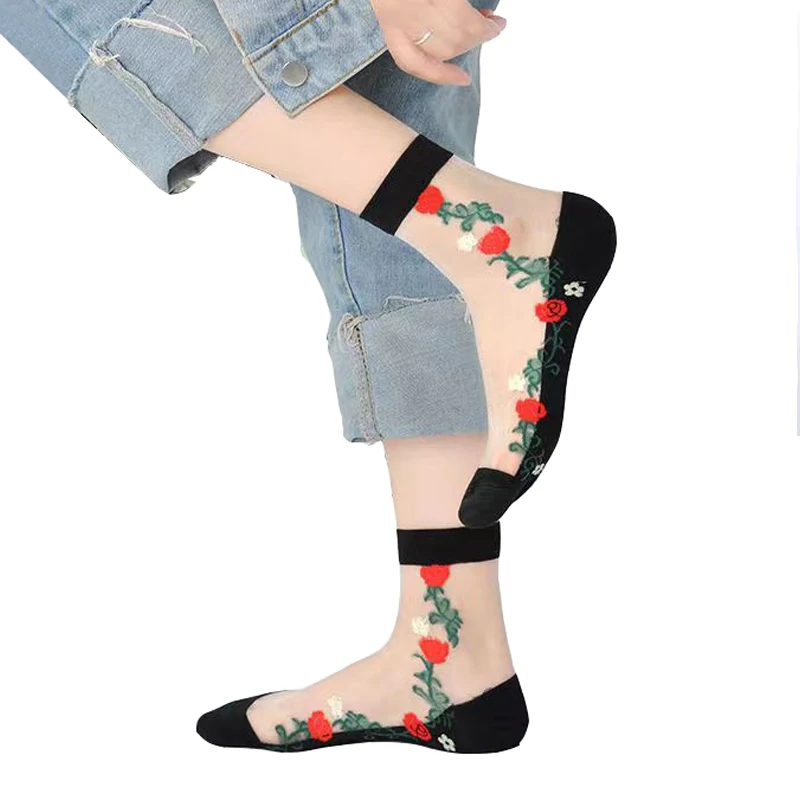 5 páry ženy sexy pletivo květinová kotník ponožky partie roztomilá průhledná prodyšné léto hubený legrační ponožky dámy