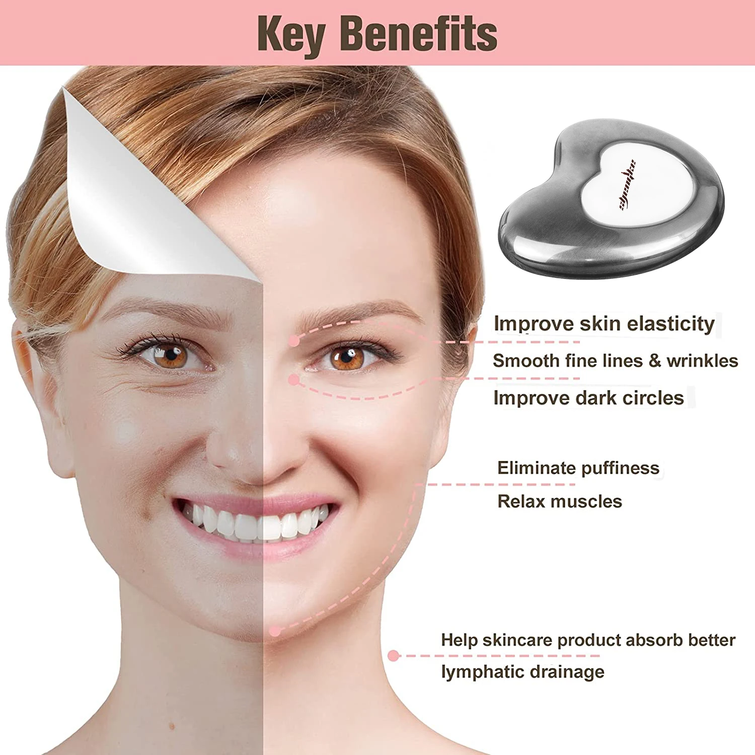 Upgrade Gua Sha Stainless Steel Tool for Face, Massage Scraper for Facial Skin Care (Metallic Luster)