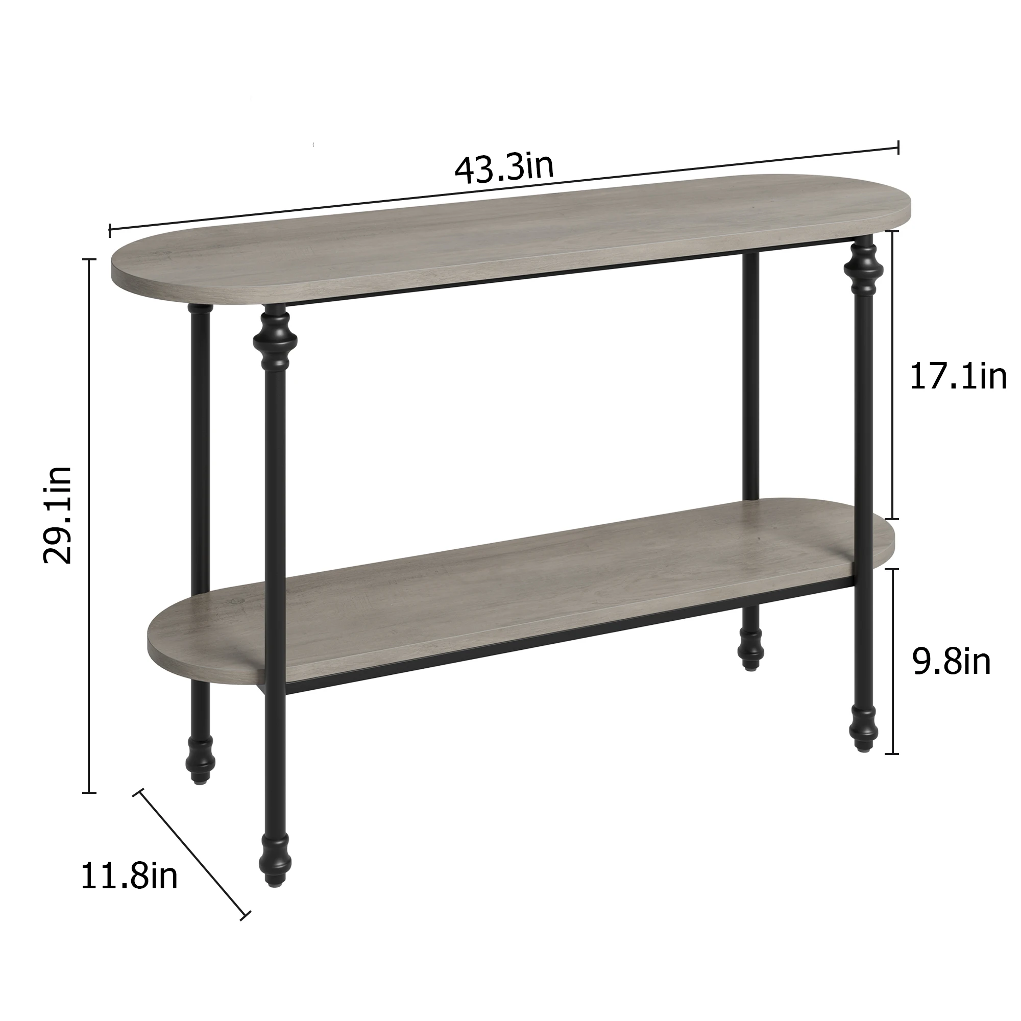 Eingangstisch, 43,3-Zoll-Konsolentisch mit Stauraum, 2-stufiger Sofatisch mit Metallrahmen und MDF, hinter dem Couchtisch für das Wohnzimmer – Detail 5