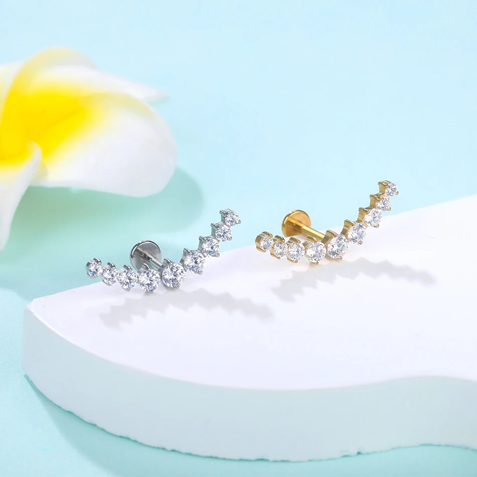 Piercing Jewelry Body Piercing Earrings Ear Piercing Jewelry Ear Studs Metal Jewelry Body Jewelry Titanium Ear Cartilage Stud Earrings Women Internal Thread Zircon Flower Ear Lobe Tragus Helix Lip Rings 16G 1Pc