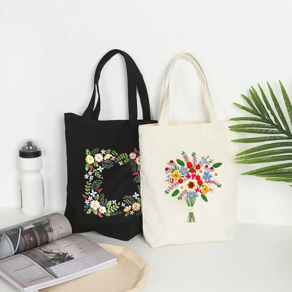 DIY Flower Pattern Canvas Carrying Bag Cross Stitch Cloth Threads Tools Embroidery Kit Sewing Needlepoint Kits