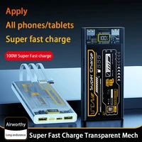 100W Transparent Mecha Wind Mobile Power Bank with a Large Capacity of 50000mAh Fast Charging built-in Cable Suitable for iphone 2
