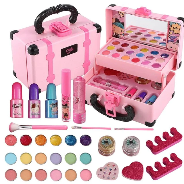 Kit de maquiagem para meninas Conjunto de maquiagem para crianças Conjunto  de jogo de cosméticos reais com estojo de cosméticos para viagem Jogo de  festa lavável Brinquedos de maquiagem : : Beleza