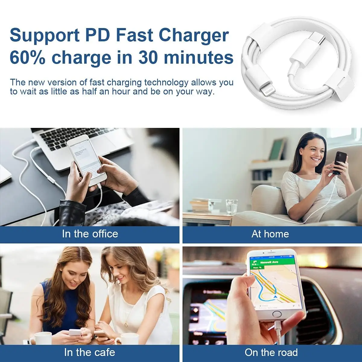 USB C 타입 라이트닝 고속 충전 케이블, PD 30W, 아이폰 14, 13, 12, 11 프로 맥스, 고속 충전 X, XR, XS, 8, 7, 6 플러스, 데이터 와이어