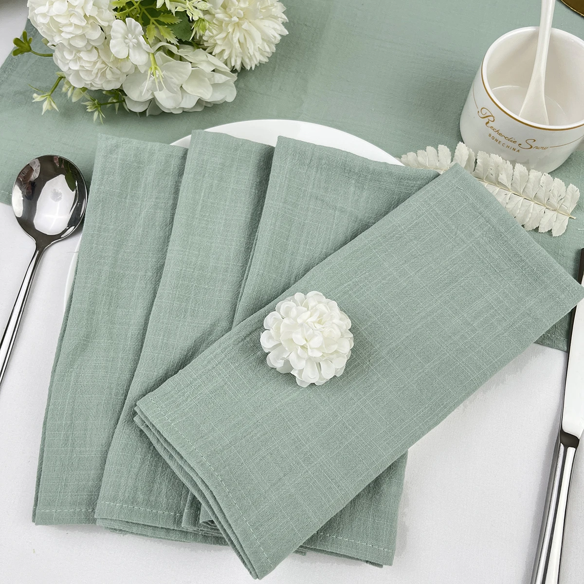 Sage Green Factory Wholesale Serving Cloth Napkins Cotton Fabric Serviette Gauze Table Towels Set for Wedding Decoration Easter