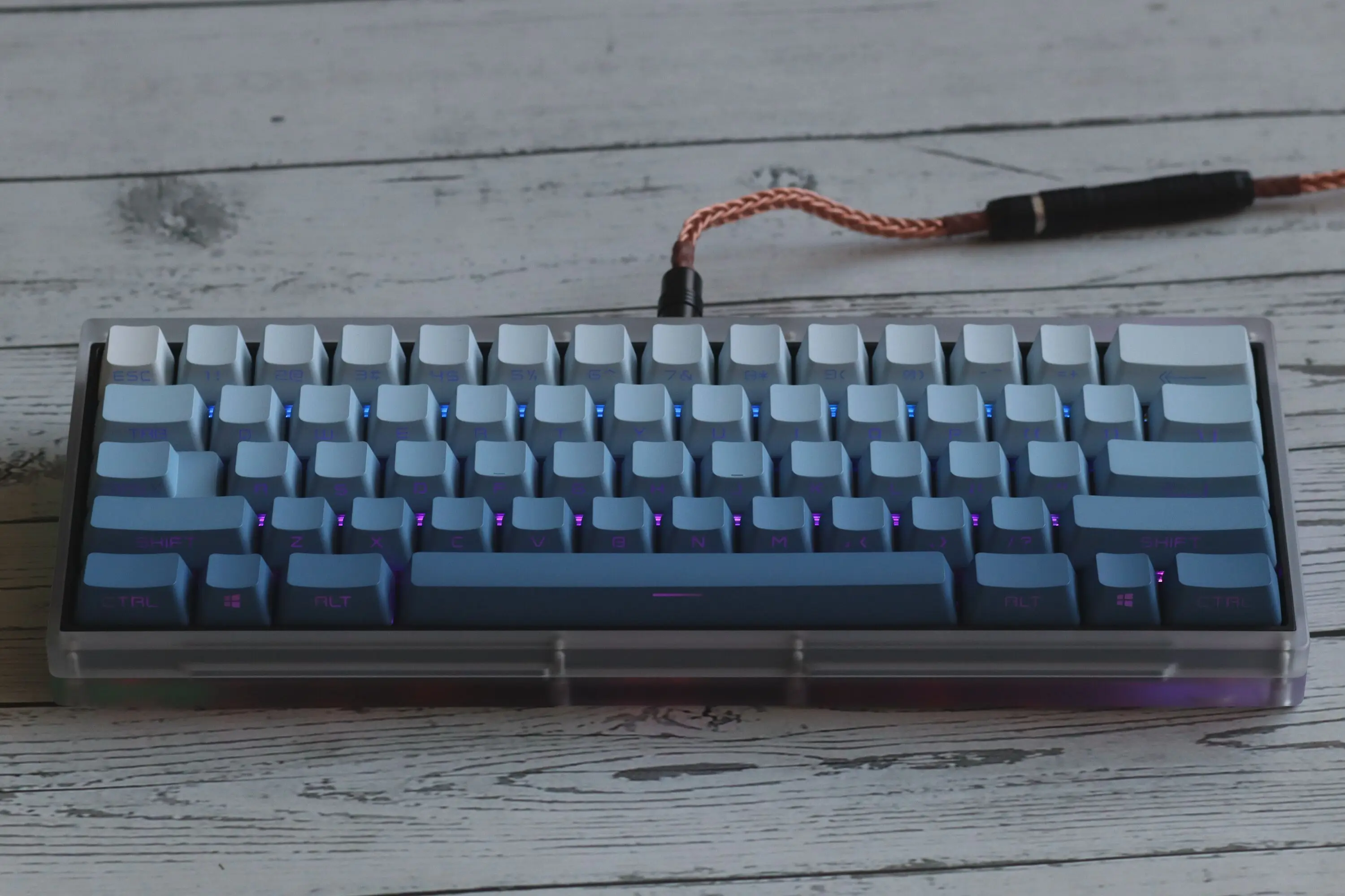 Backlit Keycaps Transparentes para Teclados Nevoeiro Azul Gradiente Keycaps Perfil Oem Lado e Impressão Superior Pbt Gk61 68 87 104 Teclas - Imagem 6