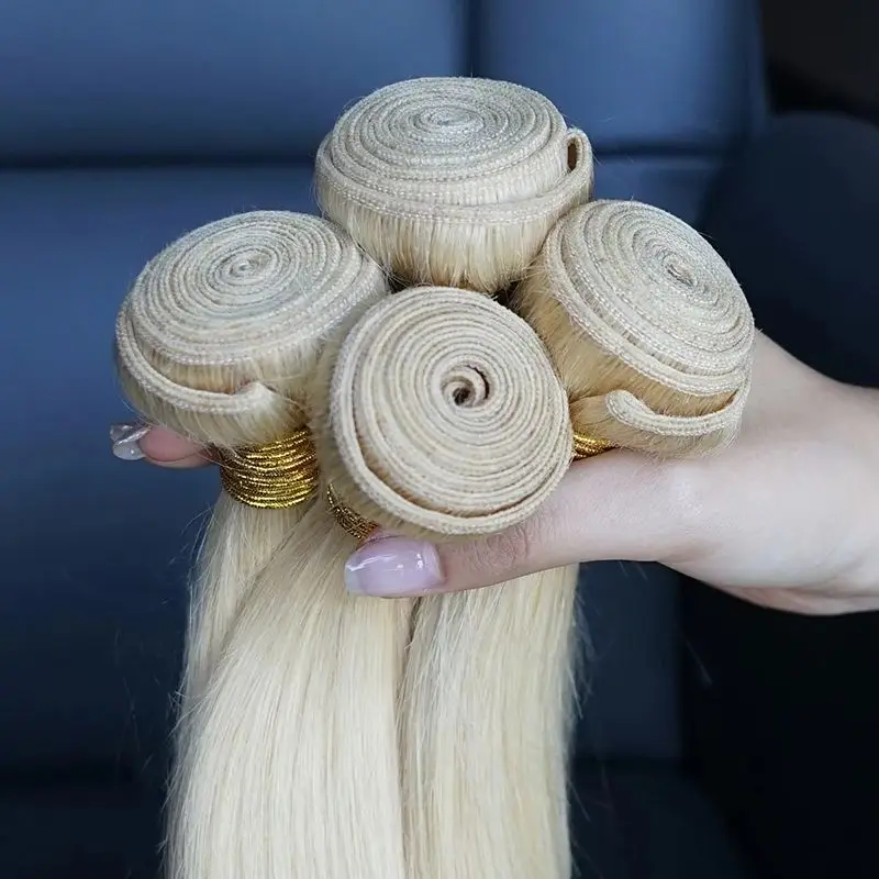 #613 Blonde Remy Human Hair Bundles Extension 10-30 inch 95(&plusmn;5)g/pc Platinum Blonde Silky Straight Hair Weave Bobbi