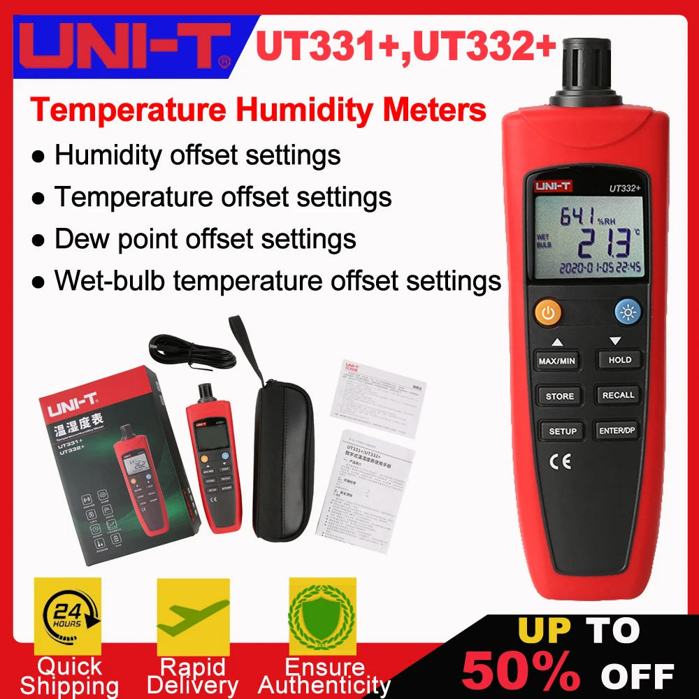 UNI-T UT331+ UT332+ Digital Thermometer Hygrometer Temperature Humidity ...